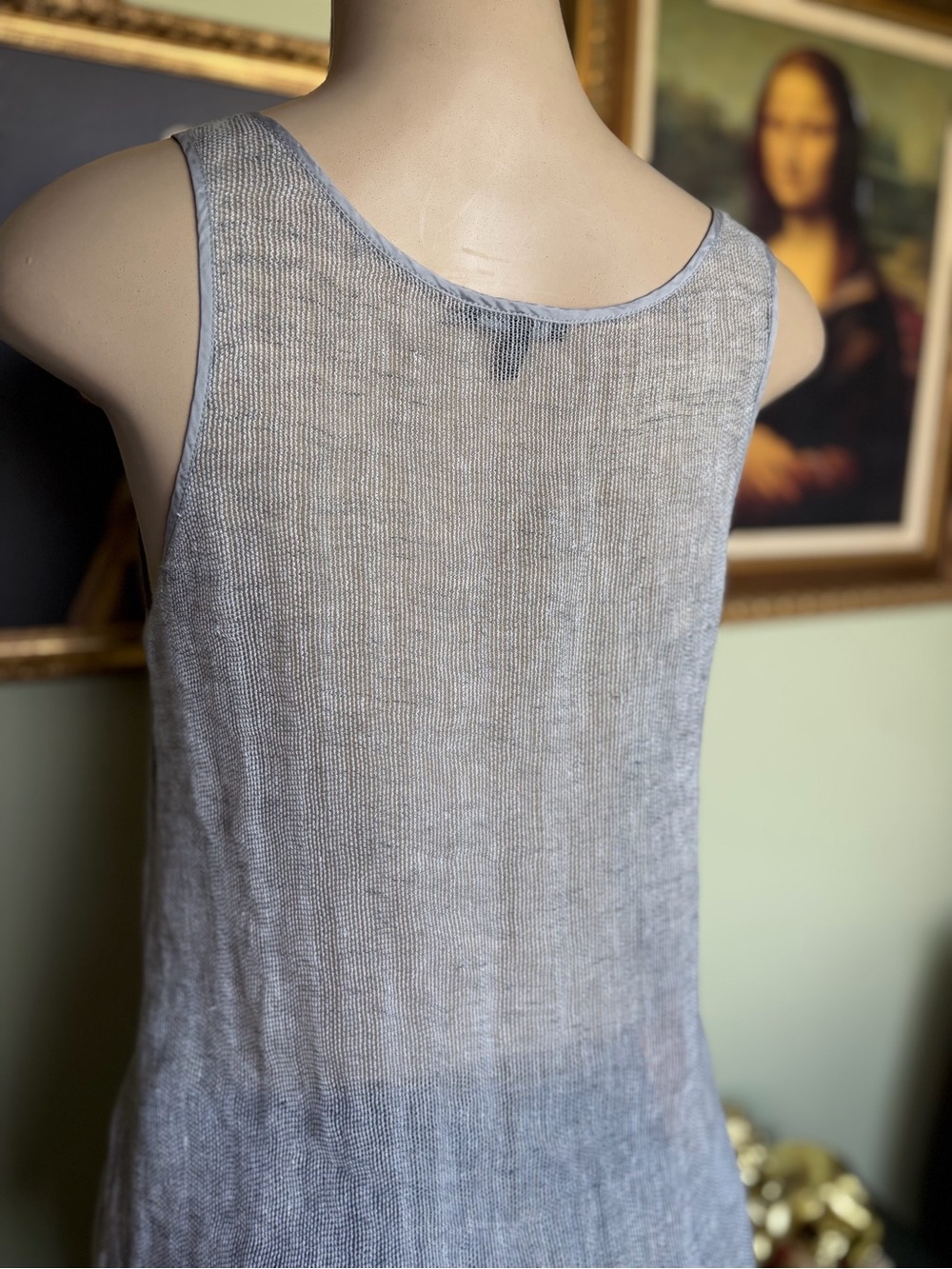 Eileen Fisher Gray Silver Mesh Linen Henley Tank Top Womans Size S Minimalist - Picture 13 of 16